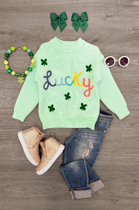 "Lucky" Mint Knit Sweater