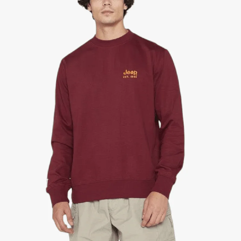 Jeep Mens Embroid Logo Crew Sweater Burgandy