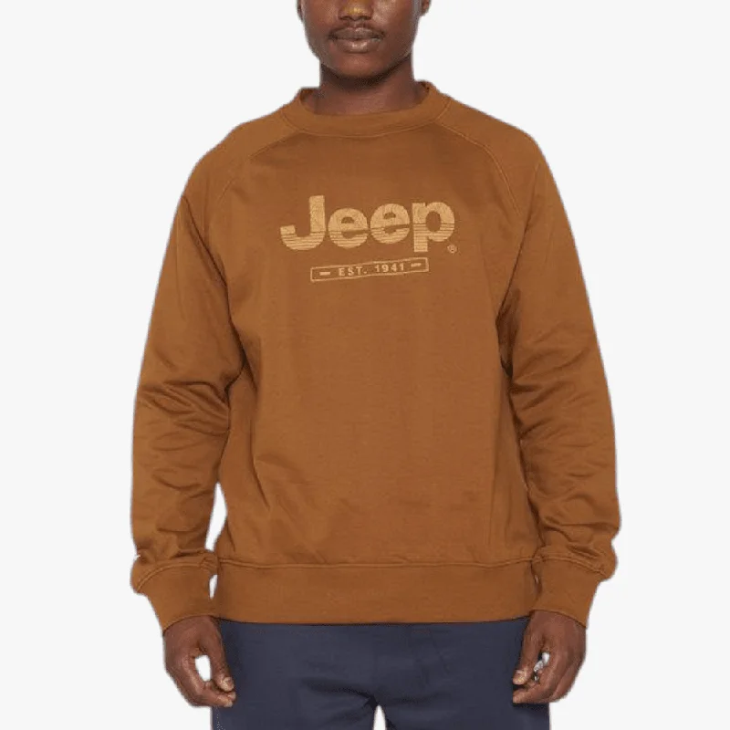 Jeep Mens High Density Print Raglan Crew Sweater Brown