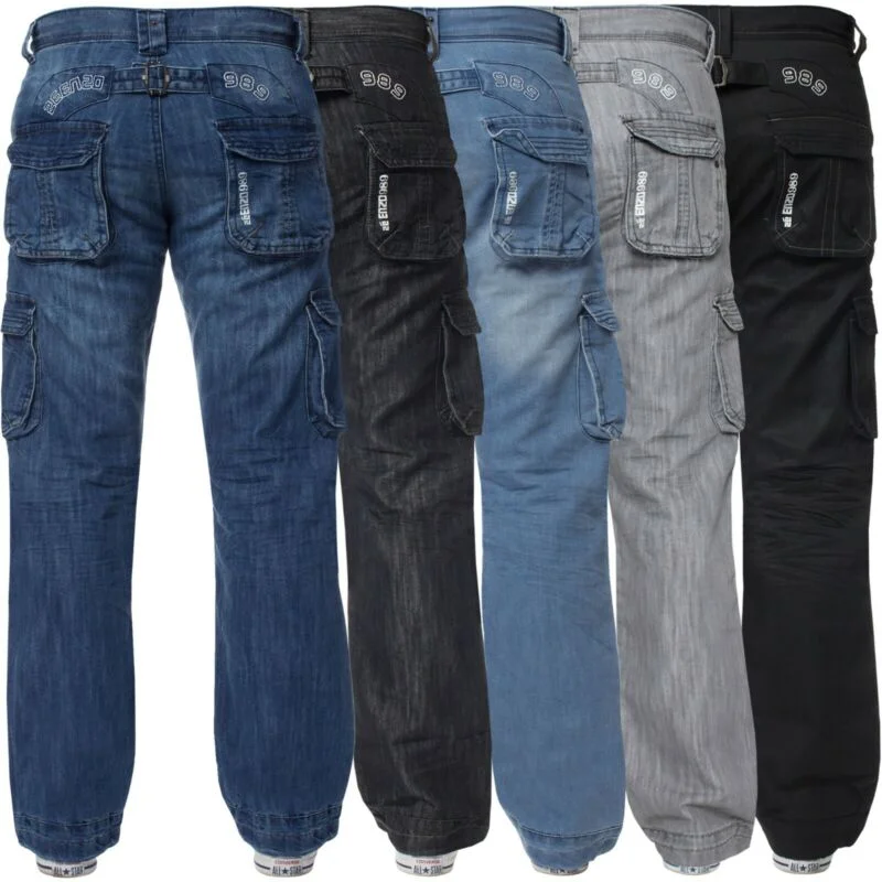 Mens Cargo Combat Jeans Enzo Designer Denim Casual Work Pants All Waist Sizes