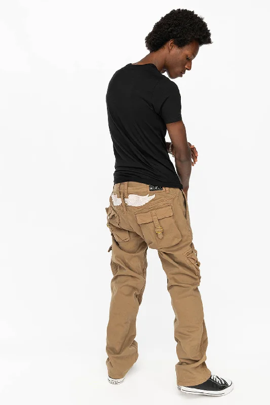 ROBINS NEW MILITARY STYLE CARGO PANTS IN KHAKI COLOR WASH