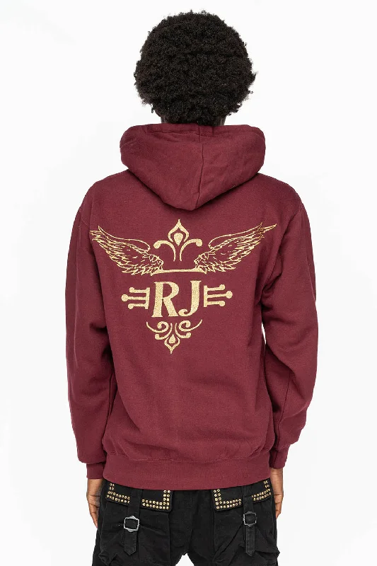 PULLOVER HOODIE IN BURGUNDY  WITH GOLD GLITTER FLEUR