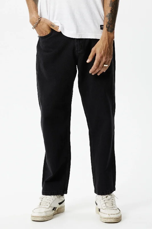 AFENDS Mens Ninety Two's - Organic Denim Relaxed Jeans - Washed Black