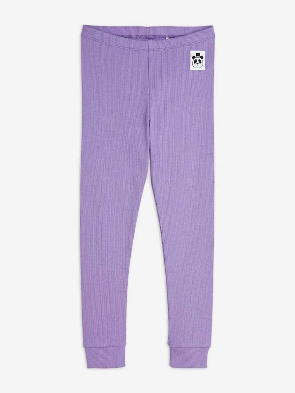 Girls Solid Rib Leggings in Purple