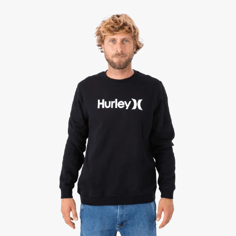 Hurley Mens Solid Crew Fleece Sweater Black White