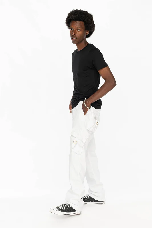 ROBINS NEW MILITARY STYLE CARGO PANTS IN WHITE WASH