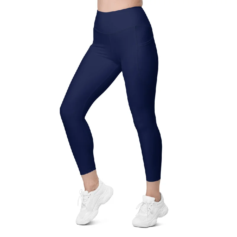 Solid Ocean Blue Leggings with Pockets