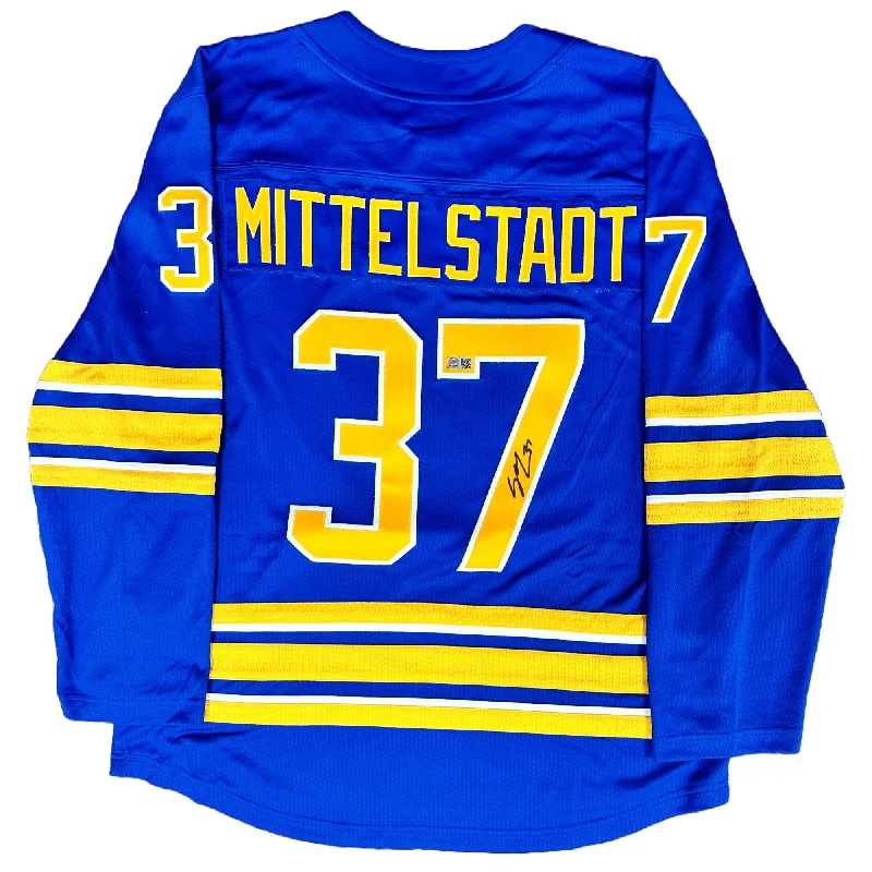 Casey Mittelstadt Signed Sabres Authentic Fanatics Blue Jersey