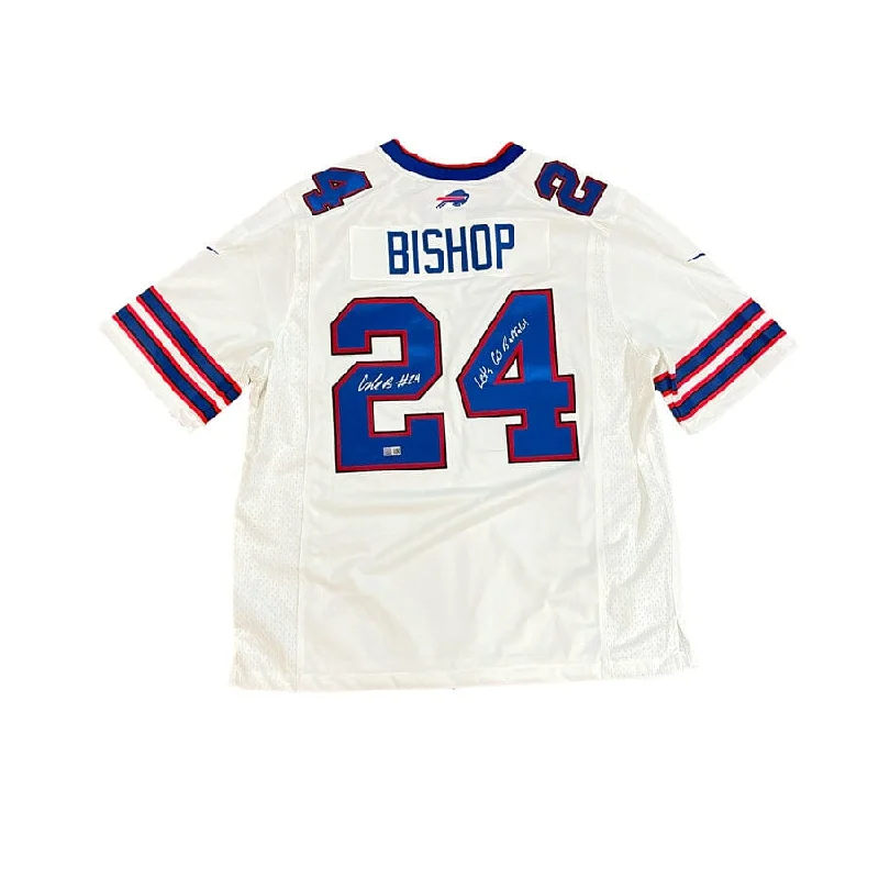 Cole Bishop Signed Buffalo Bills Nike Authentic White Jersey with Let's Go Buffalo