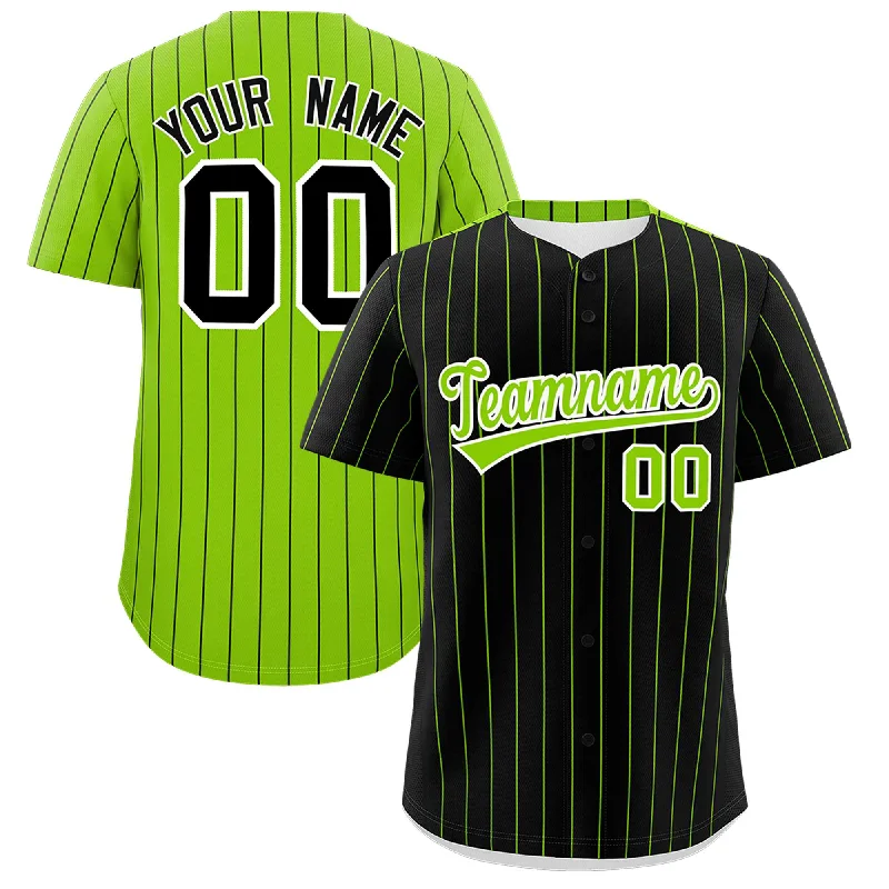 Custom Black Neon Green Pinstripe Personalized Two-Tone Authentic Baseball Jersey