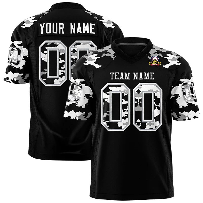 Custom Black White Personalized Camo Authentic Football Jersey