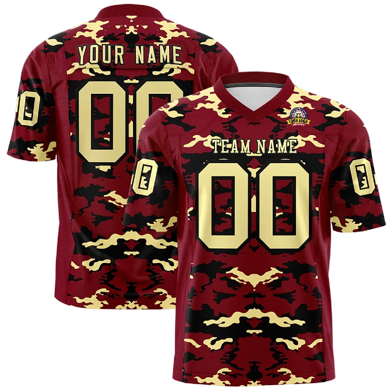 Custom Crimson Khaki-Black Personalized Camo Authentic Football Jersey