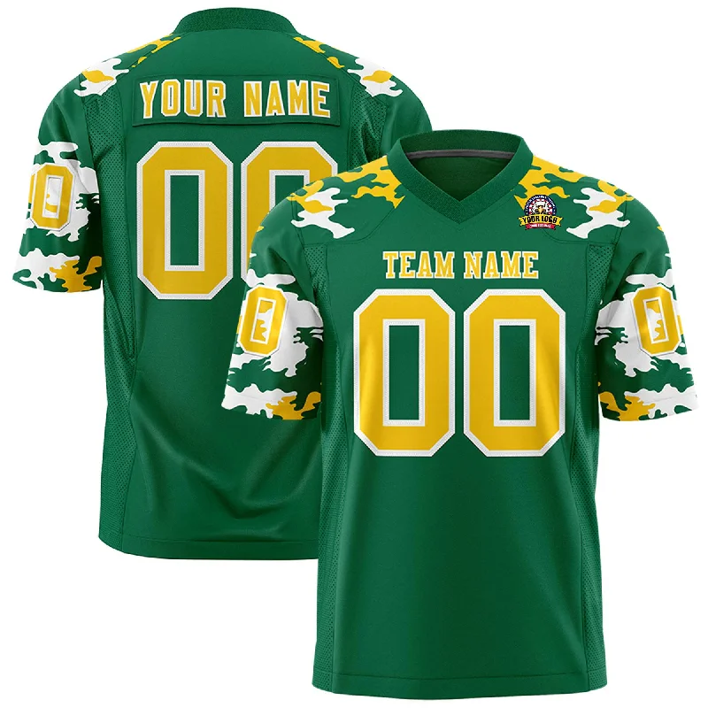 Custom Kelly Green Gold-White Personalized Camo Authentic Football Jersey