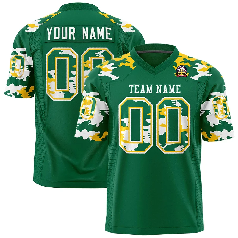 Custom Kelly Green White Personalized Camo Authentic Football Jersey