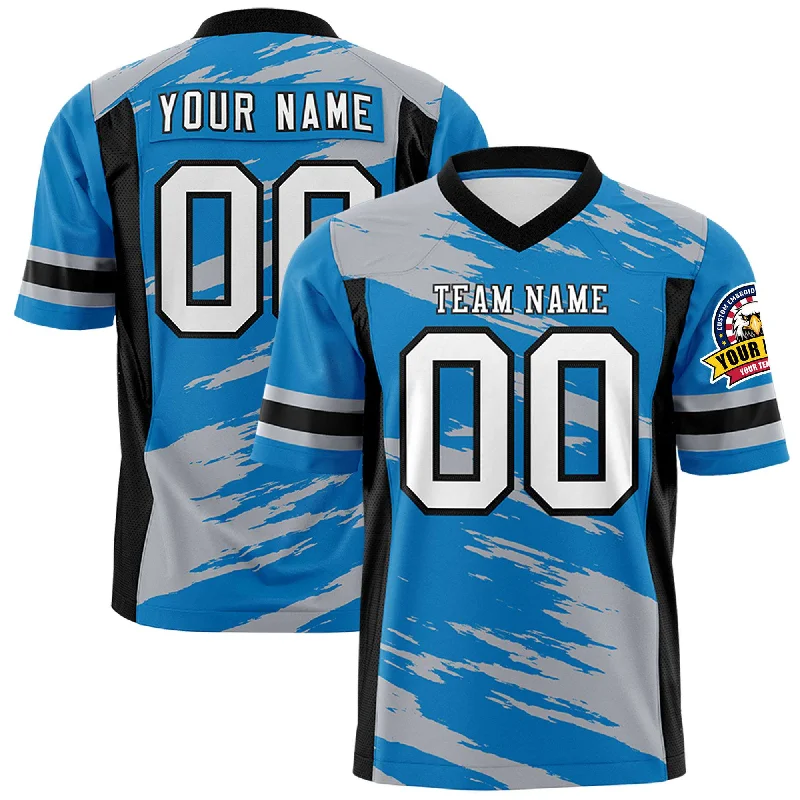 Custom Light Blue Gray Personalized Scratch Pattern Design Authentic Football Jersey