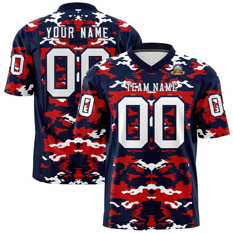 Custom Navy Red-White Personalized Camo Authentic Football Jersey