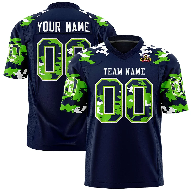 Custom Navy White Personalized Camo Authentic Football Jersey