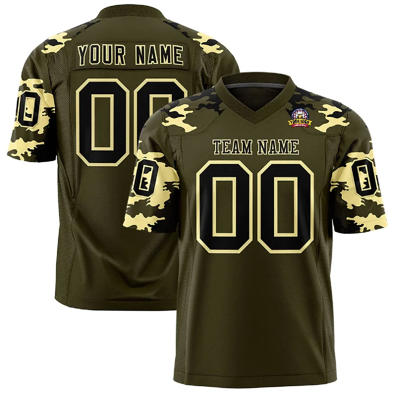 Custom Olive Black-Khaki Personalized Camo Authentic Football Jersey