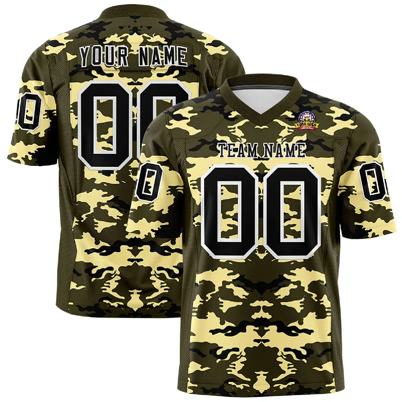 Custom Olive Khaki-Black Personalized Camo Authentic Football Jersey