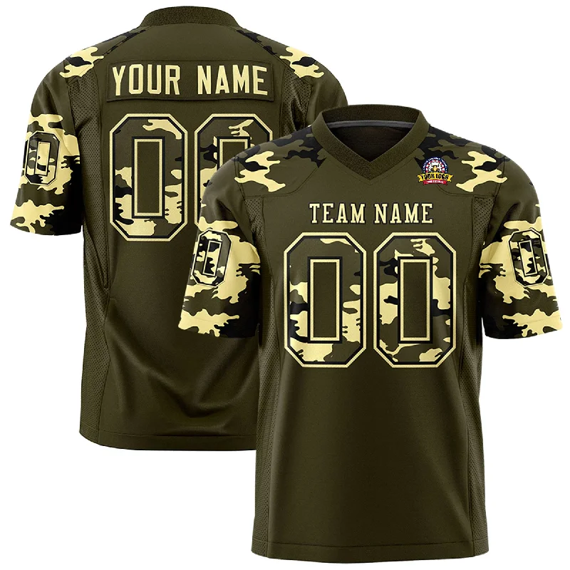 Custom Olive Khaki Personalized Camo Authentic Football Jersey