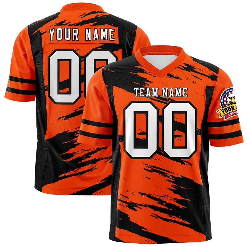 Custom Orange Black Personalized Scratch Pattern Design Authentic Football Jersey