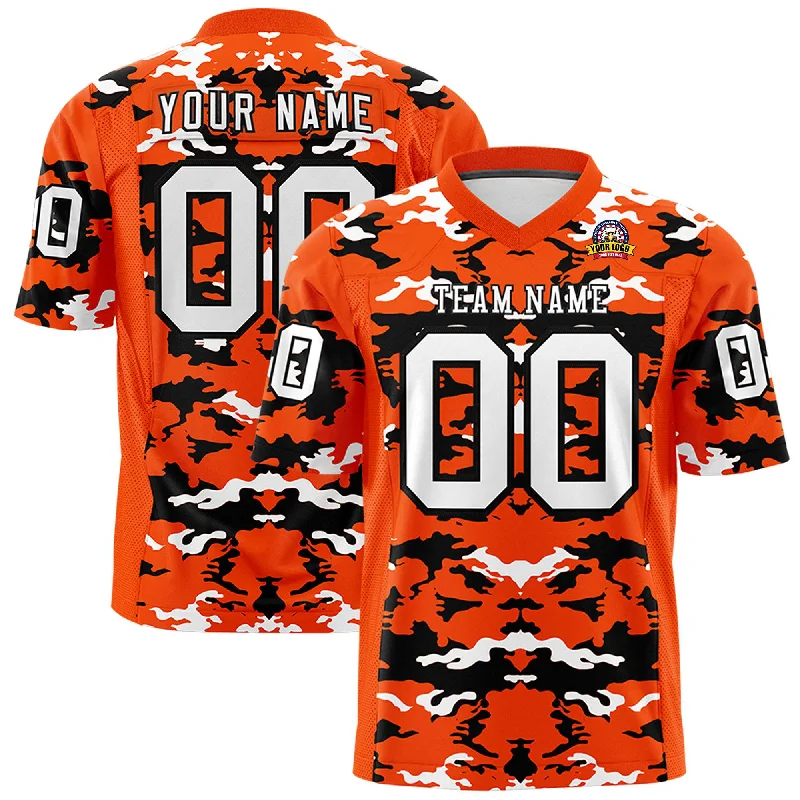 Custom Orange Black-White Personalized Camo Authentic Football Jersey