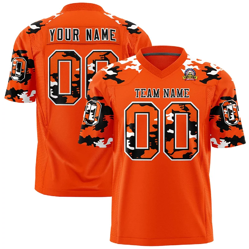 Custom Orange Black-White Personalized Camo Authentic Football Jersey