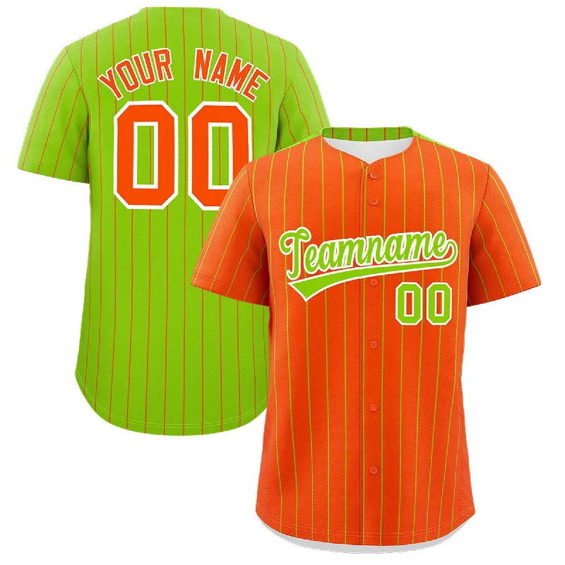 Custom Orange Neon Green Pinstripe Personalized Two-Tone Authentic Baseball Jersey