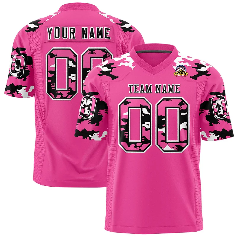 Custom Pink Black-White Personalized Camo Authentic Football Jersey