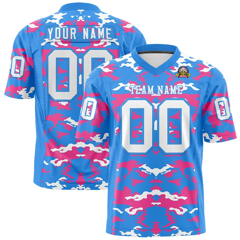 Custom Powder Blue Pink-White Personalized Camo Authentic Football Jersey