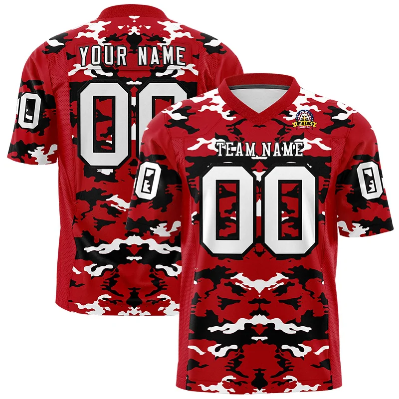 Custom Red Black-White Personalized Camo Authentic Football Jersey