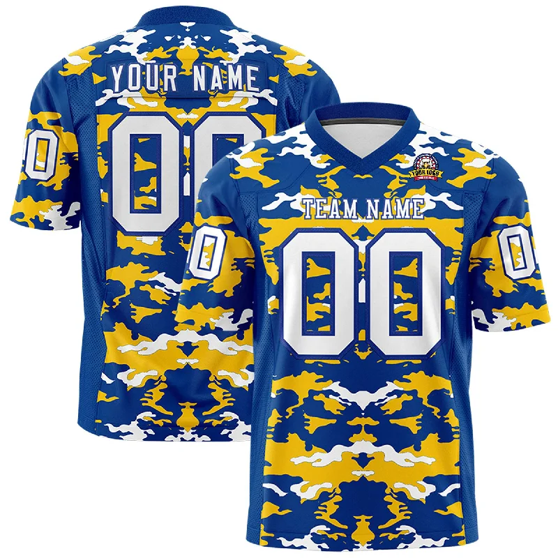 Custom Royal Gold-White Personalized Camo Authentic Football Jersey