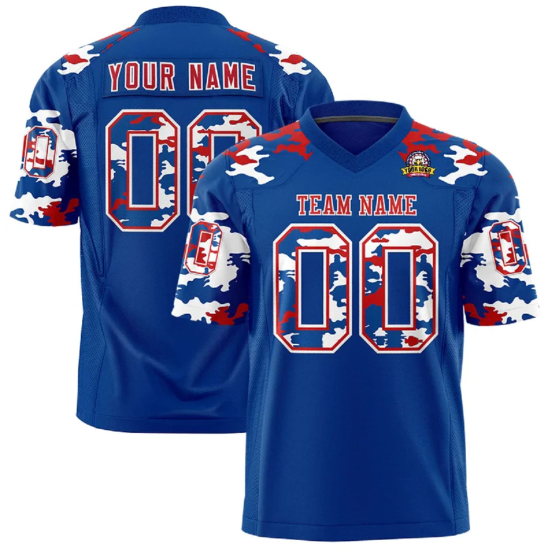 Custom Royal Red-White Personalized Camo Authentic Football Jersey