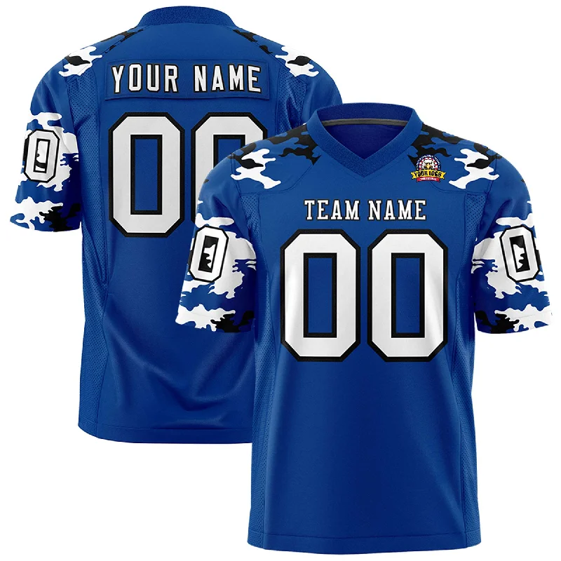 Custom Royal White-Black Personalized Camo Authentic Football Jersey