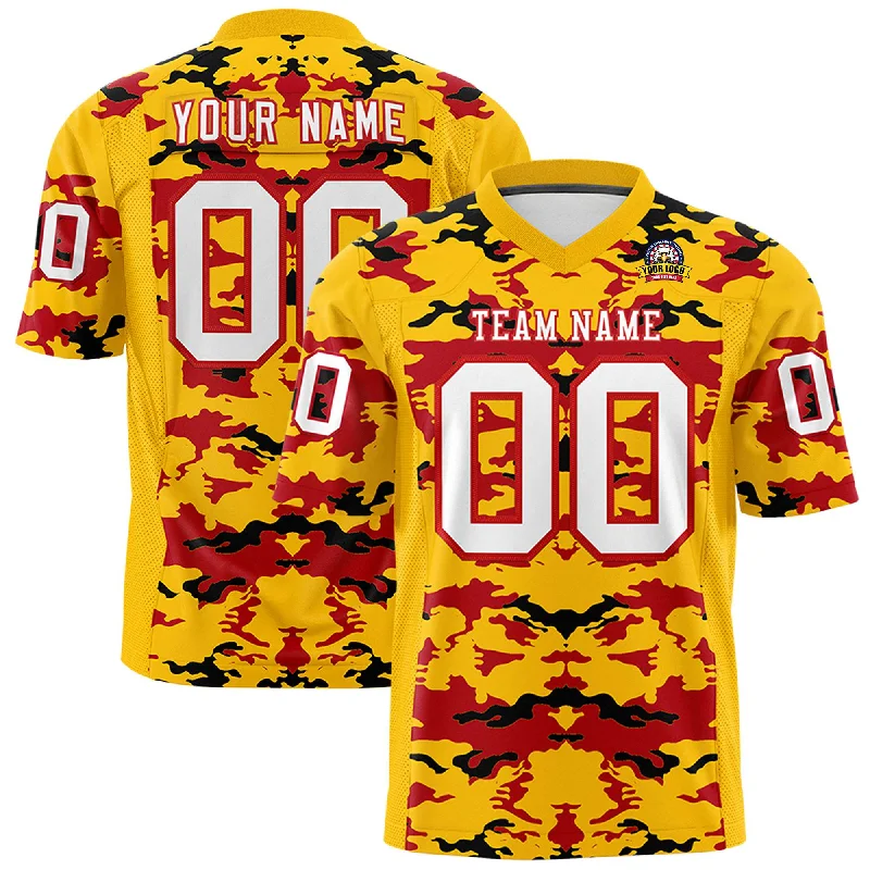 Custom Yellow Red-Black Personalized Camo Authentic Football Jersey