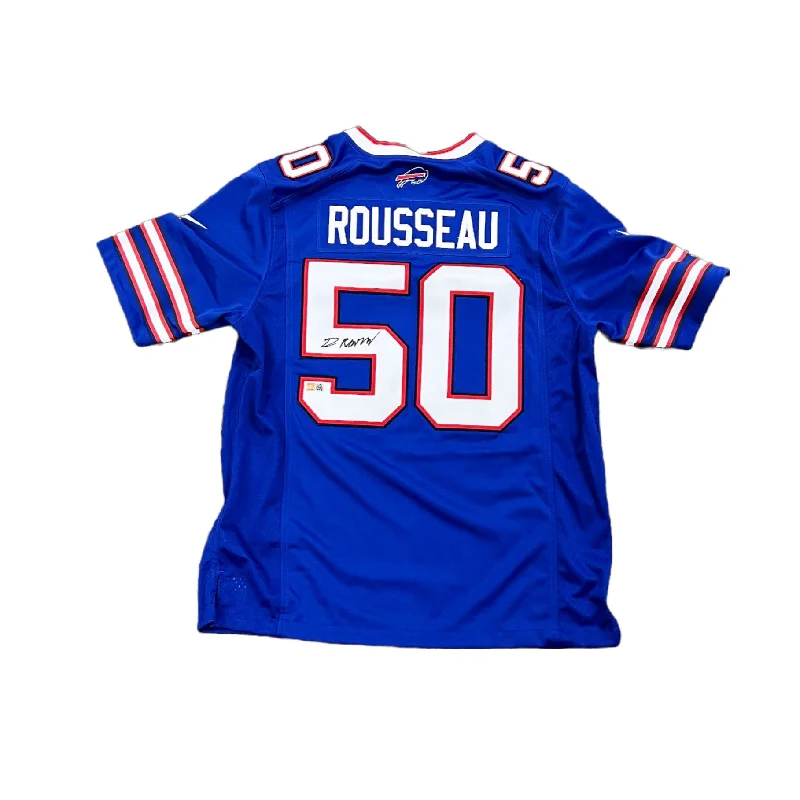 Greg Rousseau Signed Buffalo Bills Blue Nike Authentic Stitched Jersey