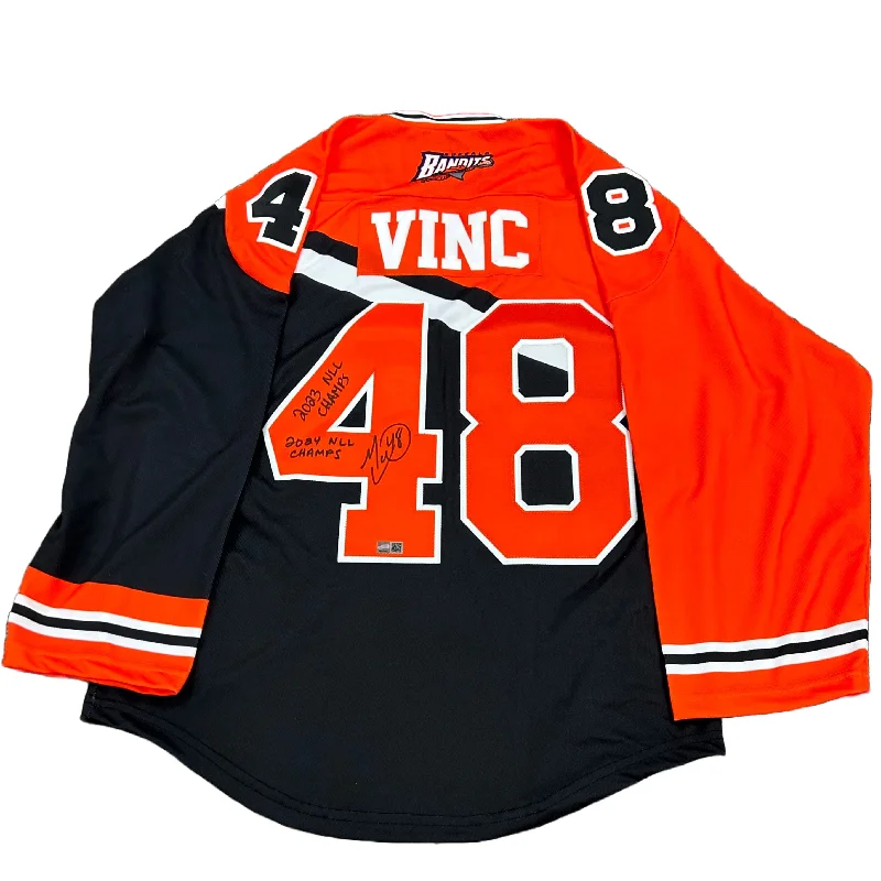 Matt Vinc Signed Buffalo Bandits ProJoy Jersey with 2023 and 2024 NLL Champs