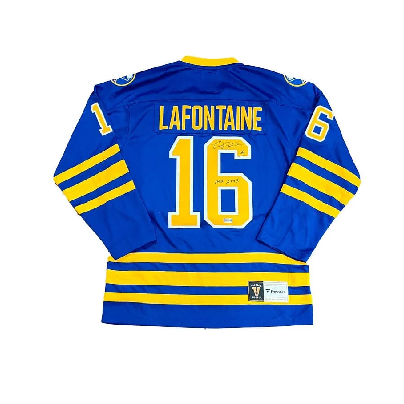 Pat LaFontaine Signed Buffalo Sabres Fanatics Breakaway Retired Player Blue Jersey with HOF 03