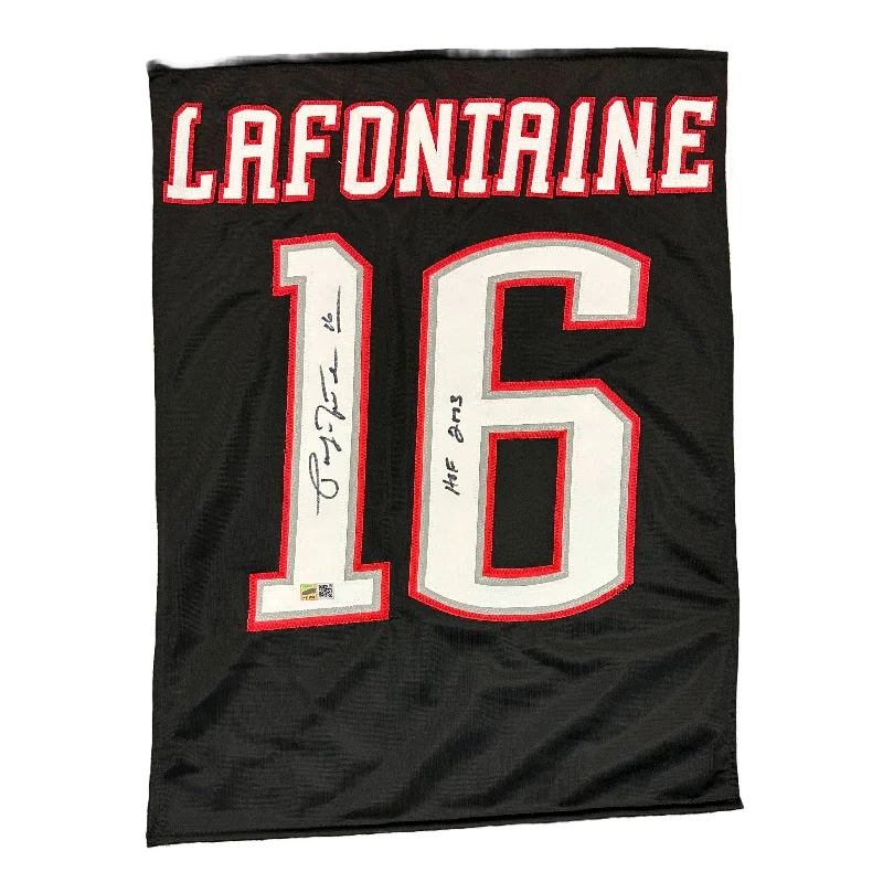 Pat LaFontaine Signed Custom Black Jersey Panel with HOF 2003