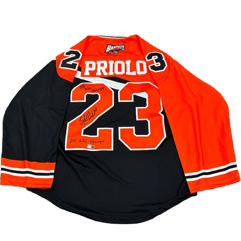 Steve Priolo Signed Buffalo Bandits ProJoy Jersey with 2023 and 2024 NLL Champs