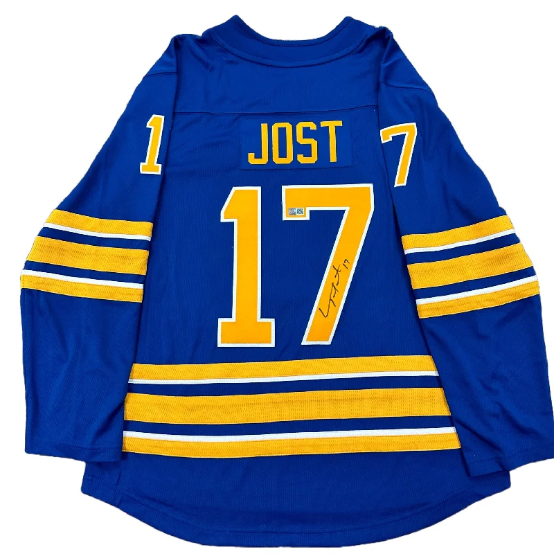 Tyson Jost Signed Sabres Authentic Fanatics Licensed Blue Jersey