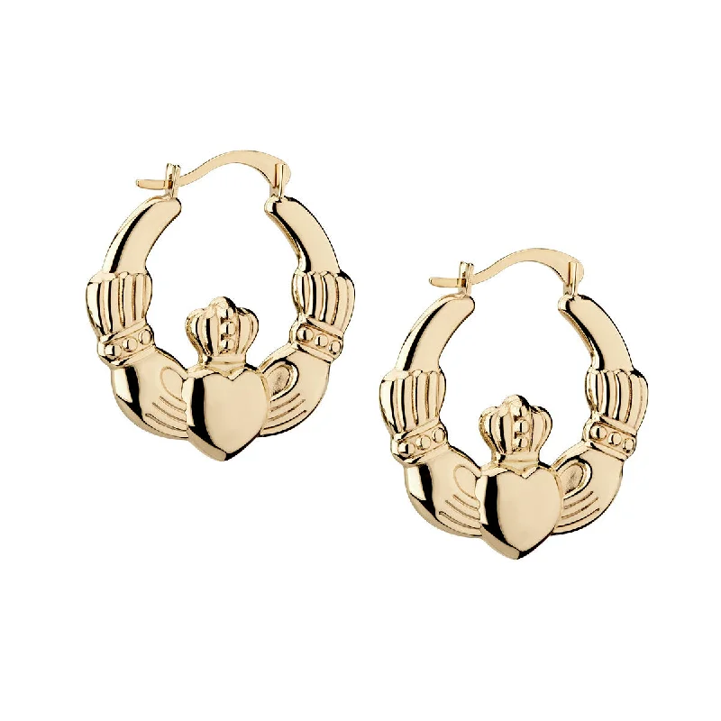 9K Gold Medium Claddagh Hoops