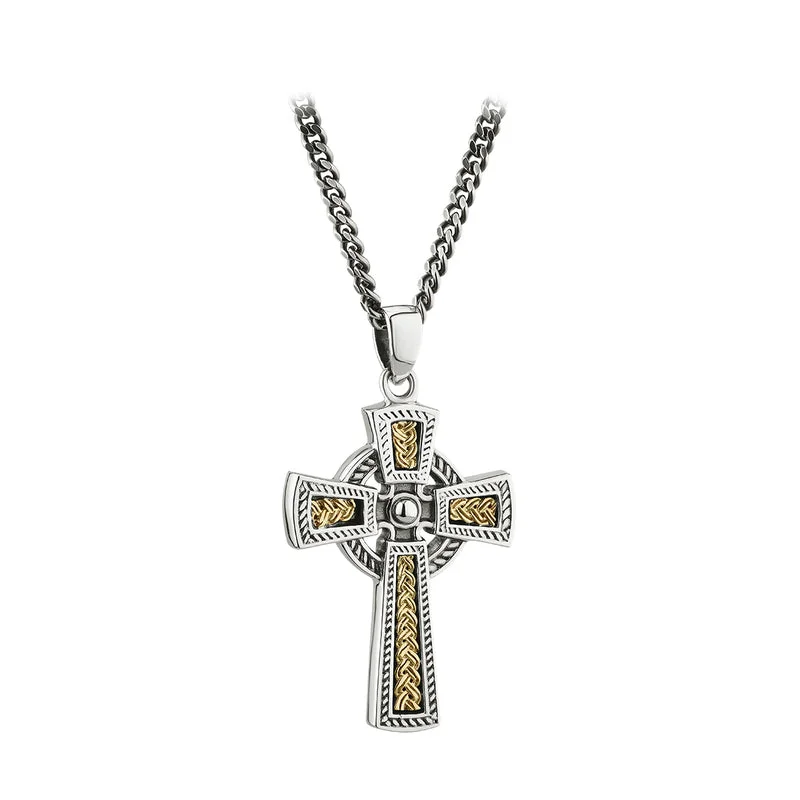 Men's Silver & 10K Gold Oxidised Celtic Cross