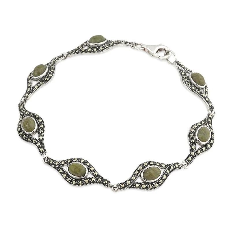 Sterling Silver Connemara Marble Marcasite Bracelet