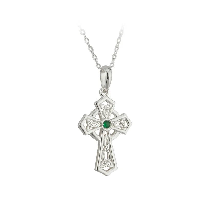 Sterling Silver Green Trinity Cross