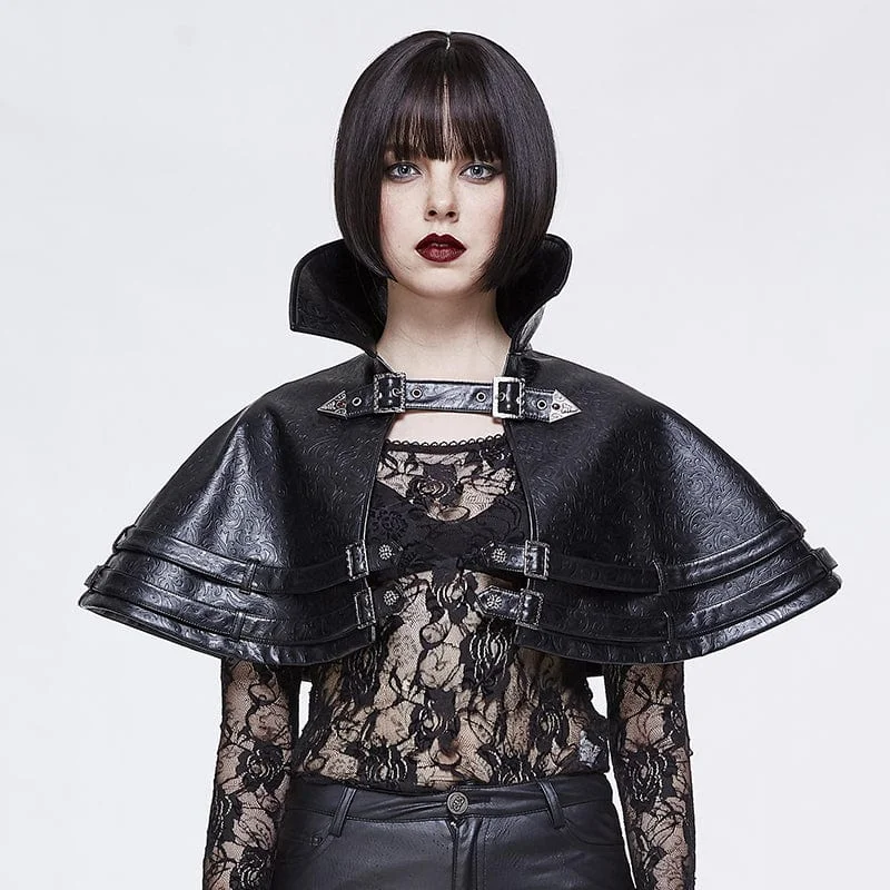 Women's Gothic High Collar Faux Leather Cape