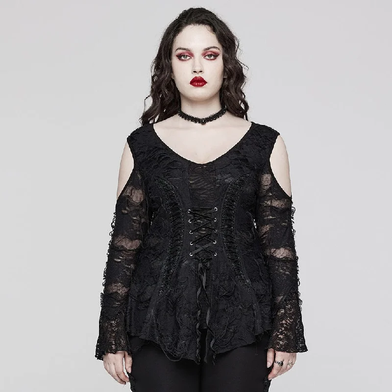 Women's Plus Size Gothic Off Shoulder Flared Sleeved Lace Shirt