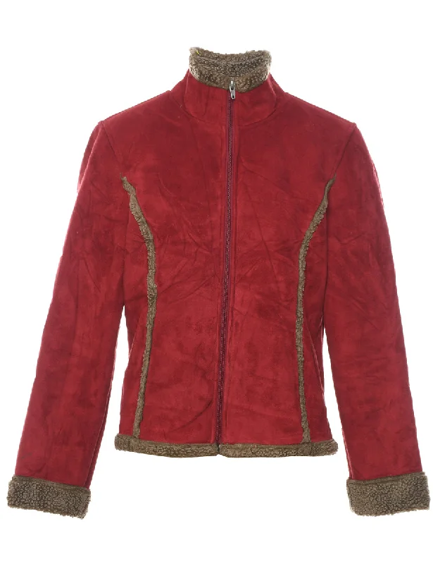 L.L. Bean Red & Brown Suede & Shearling Lined Jacket - M